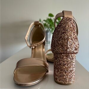 CL by Laundry Metallic Golden Rose Glitter Block Heels - size 8/38.5
